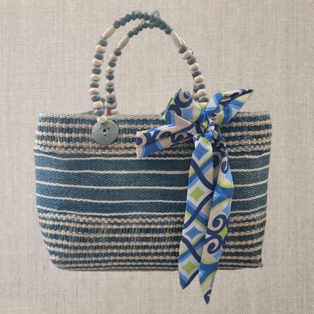 Native Abaca Bag with Wood Handle and Scarf
